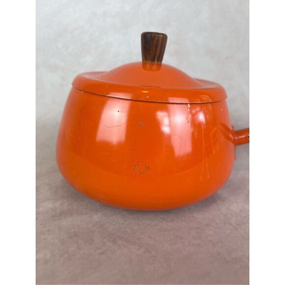 Vintage MCM Orange Fondue Pot - Picture 2 of 7